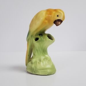 Vintage Parrot Bird on Tree Stump Vase